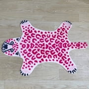 yingda1992 Pink Leopard Print Area Rug - 44x29 Inch Anti-Slip Faux Cowhide Skin Carpet Cartoon Animal Floor Mat for Living Room, Bedroom, Home Office Decor