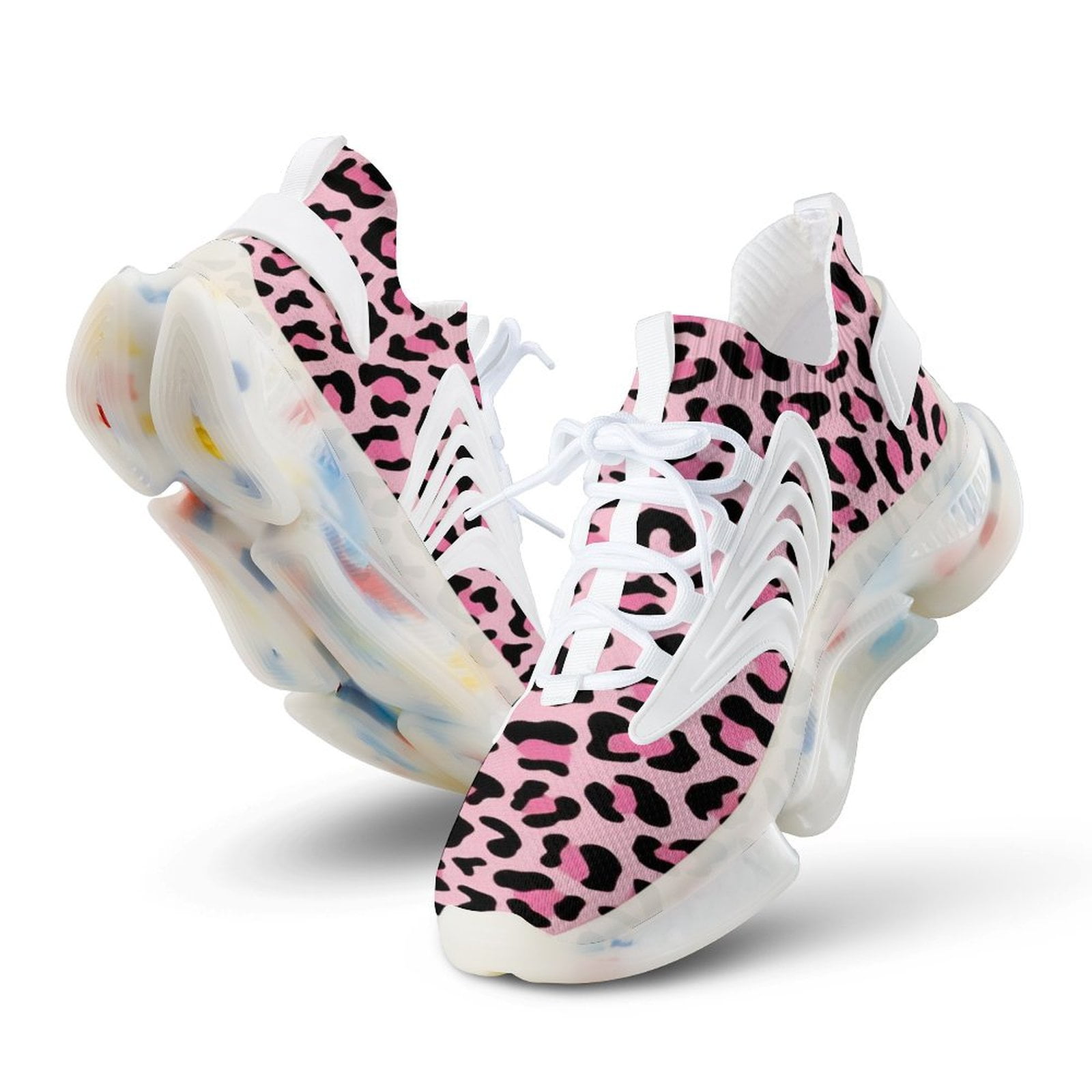 Pink Leopard Print Walking Shoes for Men Woman Lightweight Tennis