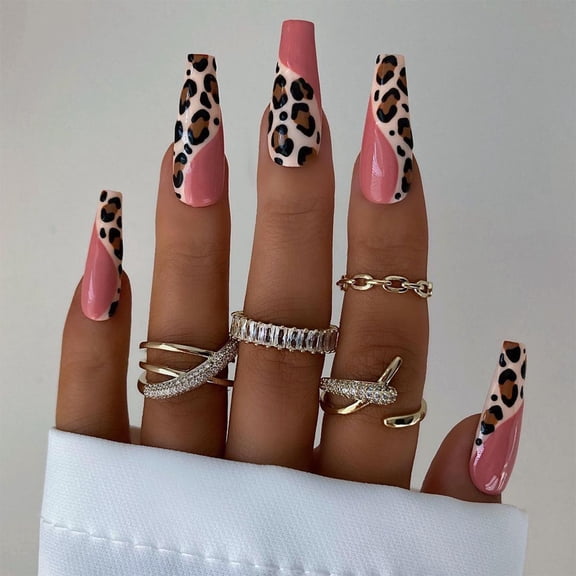 Pink Leopard Print Wave Wearing Nail Art Finished Fake Nail Nail Patch False Nail Removable Nail Patch
