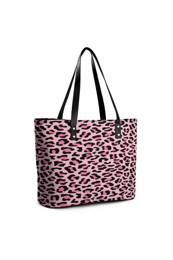 Pink Leopard Print Woman Leather Handbags Large Tote Bag Fashion Portable Handbags With Zipper