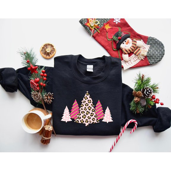 Pink Leopard Print season Sweatshirt, Cute season Tree Sweater, Trendy season Jumper, Festive Winter Apparel, Leopard season All Size S-5Xl