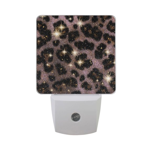 Pink Leopard Print with Glitter LED Night Light Sensor Lamp Plug-in Adjustable Brightness 2 Pack