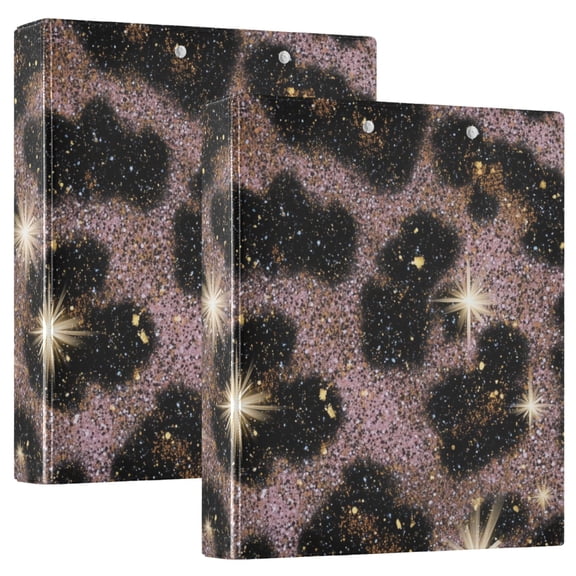 Pink Leopard Print with Glitter Round Ring Binder 3 Rings 1.5" Capacity File Storage for A4 Size 1 Pack