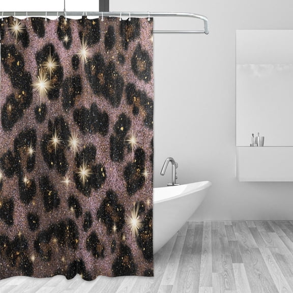 Pink Leopard Print with Glitter Shower Curtains with 12 Hooks Waterproof Bathroom Decor 66" x 72"