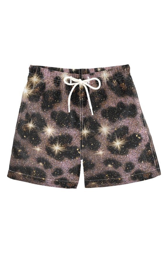 Pink Leopard Print with Glitter Swim Trunks Board Shorts Beach Pants Bathing Bottoms 2T