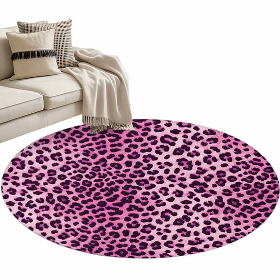 Pink Leopard Round Rug 3ft Washable Circle Entryway Rugs Non Slip Elegant Modern Art Aesthetics Area Rug Indoor Floor Carpet for Bedroom Kitchen Living Room Home Office Dining Room Nursery