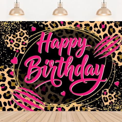 Pink Leopard Scratch Decorations Cheetah Birthday Party Backdrop custom ...