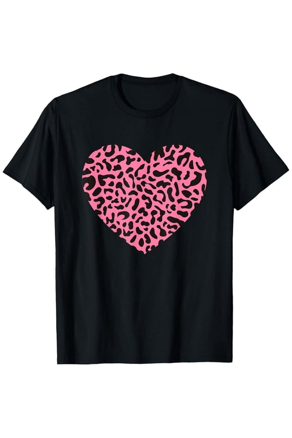 Pink Leopard Skin Cheetah Print Heart Gift T-Shirt