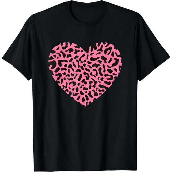 Pink Leopard Skin Cheetah Print Heart Gift T-Shirt