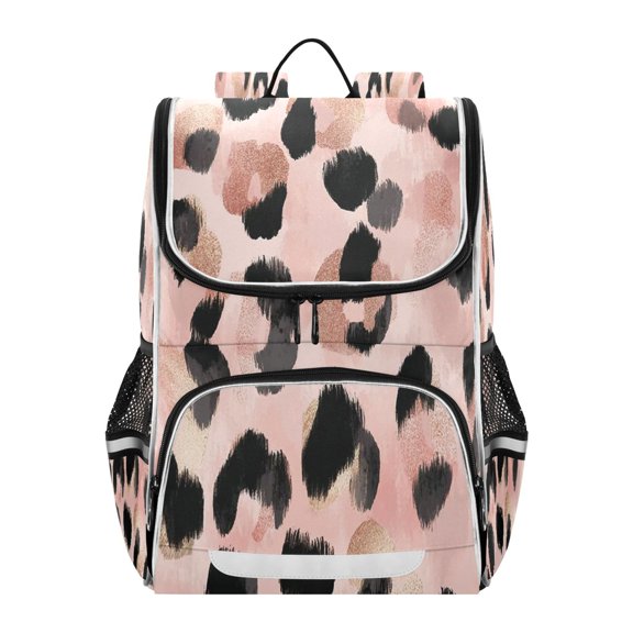 Pink Leopard Skin with Black Dots Backpack Purse Daypack Book Bag Fashion Accessories Unisex 15L for Commute Travel School