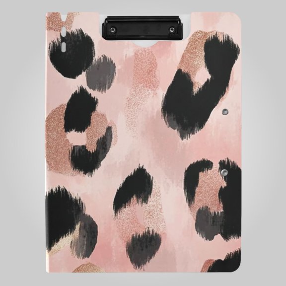 Pink Leopard Skin with Black Dots Foldable Binder Folder Clipboard with Pen Slot Double Clips A4 Size File Storage
