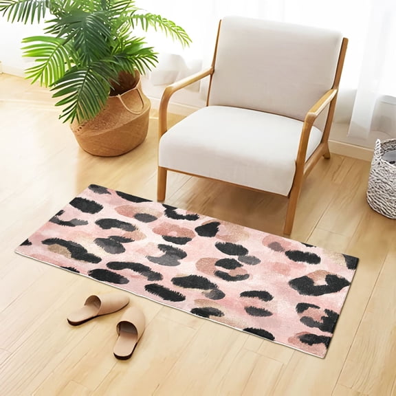 Pink Leopard Skin with Black Dots Plush Carpet Non Slip Runner Rug Absorbent Bath Mat 39" x 20"