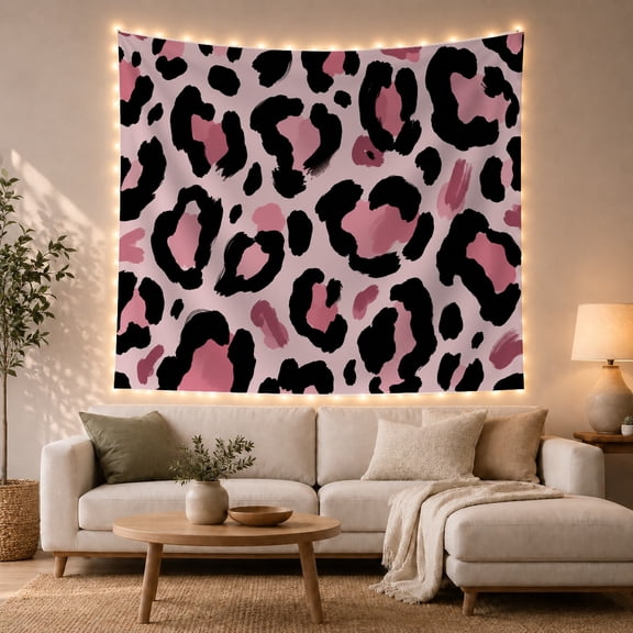 Pink Leopard Spots Across a Pale Blush Field, Playful Watercolor for Animal Lovers, Fashion Wall Art, Housewarming Gift, Tapestry Wall Hanging for Bedroom and Dorm