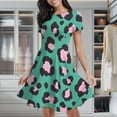 thumbnail image 1 of Pink Leopard Teal Background Print Women's Classic Swing Skater Dress Casual Work Party Cocktail Dresses, 1 of 6