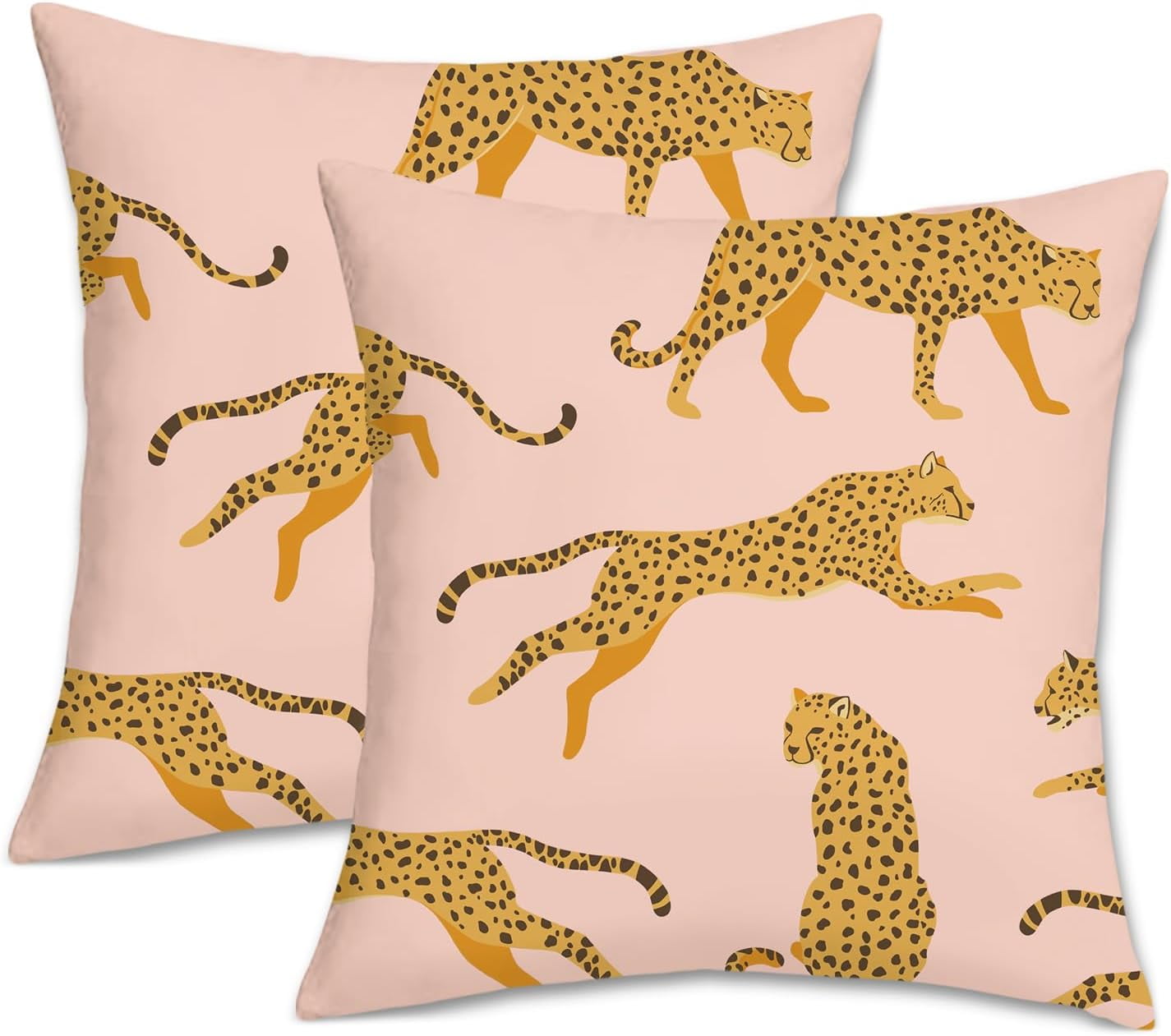 Pink Cheetah Print Linen 18" x 18" Pillow Covers Set of 2