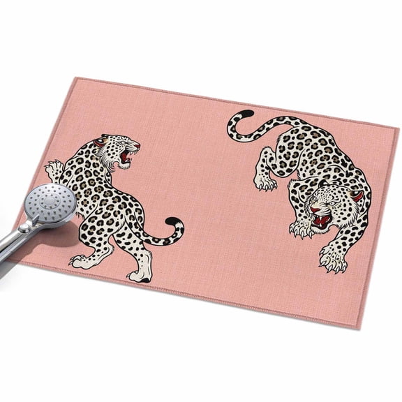 Pink Leopard Washable Area Rug 2 x 3 ft Modern Style Wild Animal Rustic Linen Texture, Soft Non Slip Rugs Stain Repellent Indoor Felt Carpet for Living Dining Room Bedroom Home Office