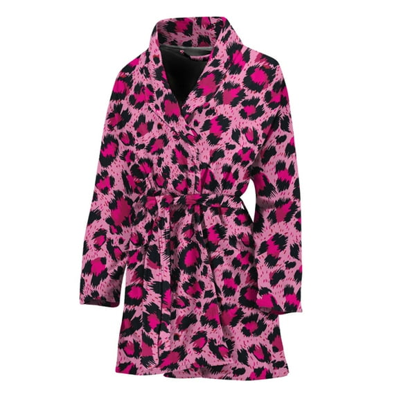 Pink Leopard Women Bathrobe One Size Univeral Fits, Wide Animal Fashion Lightweight Plush Fleece Long Robe For Women