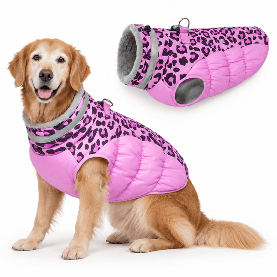 Pink Leopard XXXL(chest:43in) Water Resistant Fleece Dog Winter Jacket ...