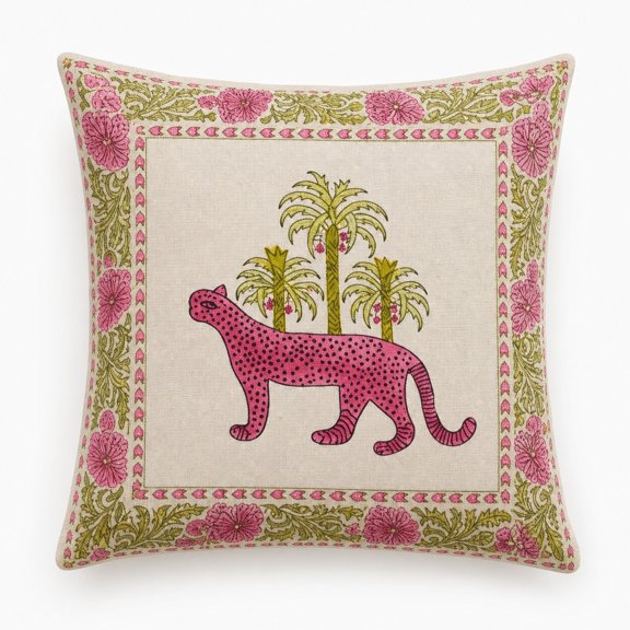 Pink Leopard and Palm Floral Throw Pillow Cover, Double-Sided Print for Sofa Couch Bed, Cover Only – Insert Not Included