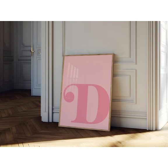 Pink Letter D Print Initial Wall Art Girly Decor Pdf, Unframed Paper Print