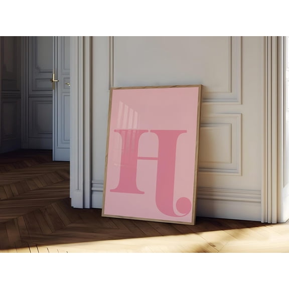 Pink Letter H Alphabet Initial Wall Art, Unframed Canvas Size 8x12