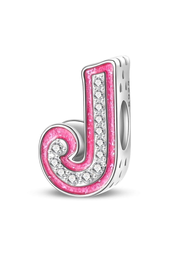 Pink Letter J BeadCharm, Compatible with Most Bracelet, Charm for Bracelet