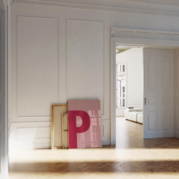 Pink Letter P Print Bold Alphabet Wall Art Minimalist Initial Print For Girls Room Home Decor #2624, 8x12 UNFRAMED