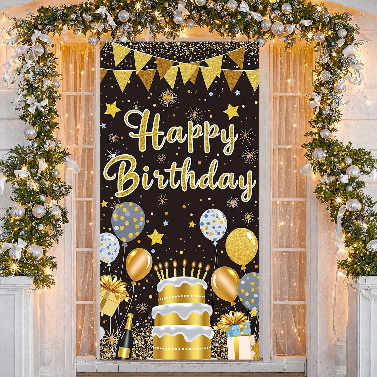 Pink Lettering Banner Gold Fireworks Birthday Display Colorful Balloons ...