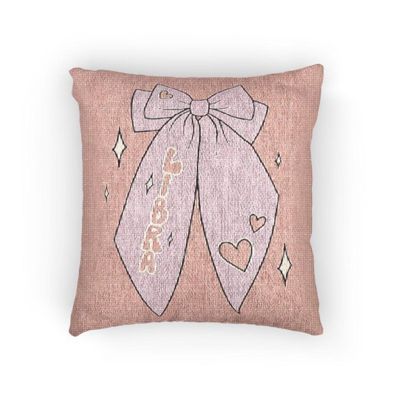 Pink Libra Zodiac Bow and Hearts Decorative Woven Pillow, Cotton-Polyester Shell, Double-Sided Home Accent