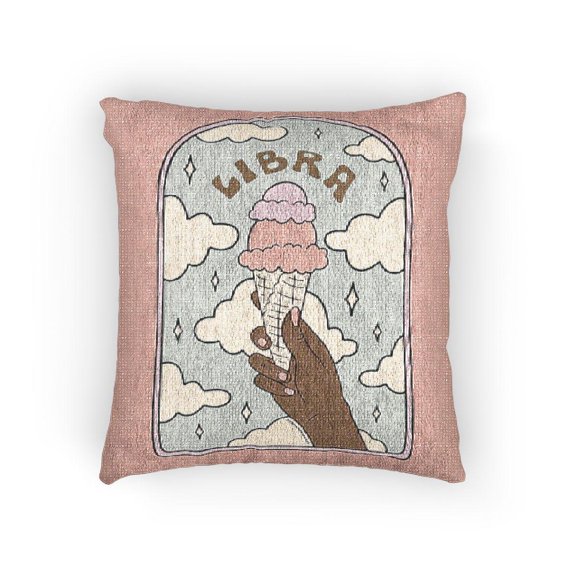 Pink Libra Zodiac Ice Cream, Clouds and Stars Decorative Woven Pillow, Cotton-Polyester Shell