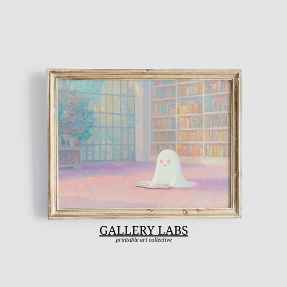 Pink Library Ghost Print Girly Cute Spooky Decor Pink Wall Art Girls Room Decor Wall Art