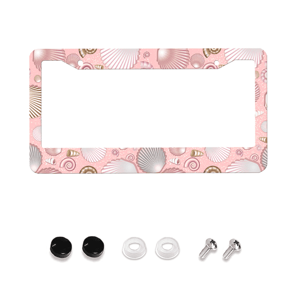 Pink License Plate Frame, 1 Piece, Beach Shell License Plate Holder, Seaside Conch License Plate, Car Parts, Universal 2-Hole License Plate Frame With Screws, 12x6 Inches