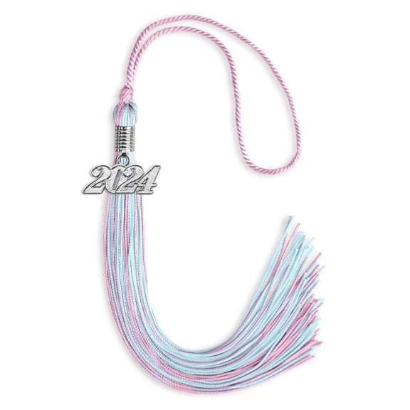 Endea Graduation Pink/Light Blue Mixed Color Graduation Tassel with Silver Date Drop