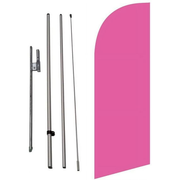 Pink Light Magenta Color Medium Size Feather Banner Swooper Flag Sigh with Flag Pole Kit and Ground Spike, 8 feet Tall