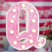 Pink Light Up Letters, Glitter Alphabet Letter Sign Pink LED Marquee Letter Lights Battery Powered for Night Light Girls Bedroom ，Birthday Party