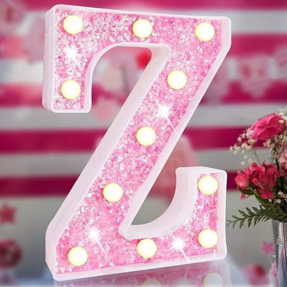Pink LED Letter Lights - Glitter Alphabet Sign, Battery Powered Light Up Letters for Girls Bedroom, Birthday Party, Wedding & Home Wall Decor