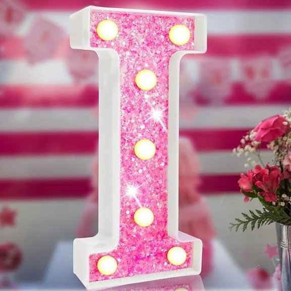 Pink Light Up Letters, Glitter Alphabet Letter Sign Pink LED Marquee Letter Lights Battery Powered for Night Light Girls Bedroom ,Birthday Party