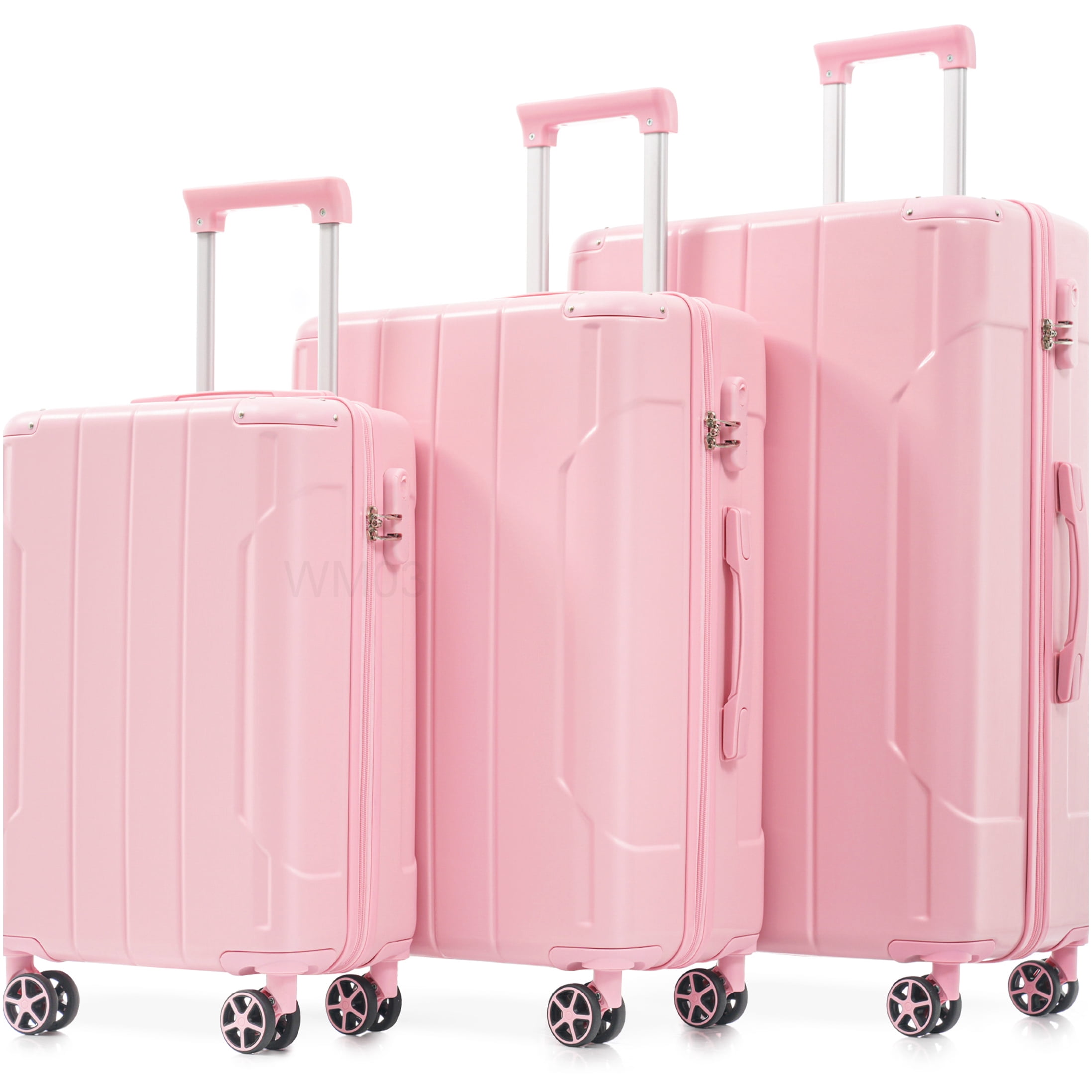 Pink Lightweight ABS Suitcase Set of 3, 20/24/28 Inch Hardshell Luggage with 8 Spinner Wheels