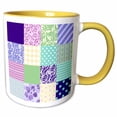 thumbnail image 1 of 3drose, Pink Lilac Purple Green and Yellow Quilt Inspired Squares Pattern - Girly Pastel, 15oz Two-tone Yellow Mug, 1 of 6