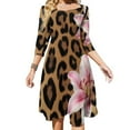 thumbnail image 1 of Pink Lilies Leopard Print Background Flare Dress Square Neck Dress Elegant Female Fashion Printed Dress, 1 of 9