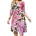 thumbnail image 1 of Pink Lilies Leopard Print Floral Fabric Sweetheart Knot Flared Dress Fashion Design Large Size Loose Dress Spring Summer Women Dress, 1 of 9