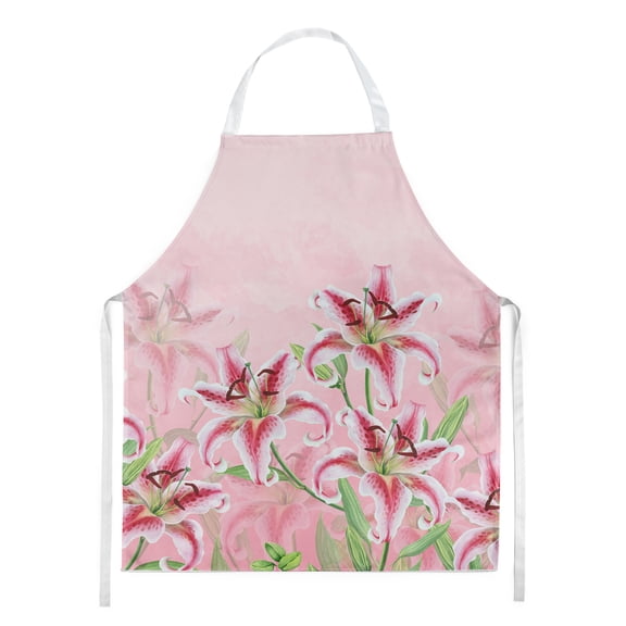 Pink Lillies Apron BB7446APRON Polyester Cloth Adult Bib Styled Washable Kitchen Apron