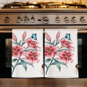 Pink Lily Floral Kitchen Towels Set of 1, Farmhouse Flowers Blossom Butterfly Absorbent Dish Towels for Kitchen, Microfiber Hand Towel, Quick Drying Tea Towel for Cleaning Decorative Dishcloths