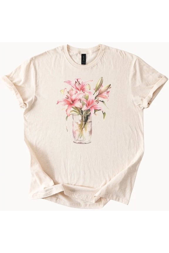 Pink Lily Floral T Shirt Aesthetic Flower Tee Cottagecore Size S-5Xl Heygategoo Tee