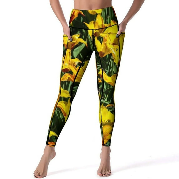 Pink Lily Floral Yoga Pants Watercolor Flower Design Leggings Push Up Fitness Running Leggins Women Casual Stretch Sports Tights