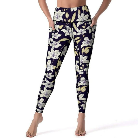 Pink Lily Floral Yoga Pants Watercolor Flower Design Leggings Push Up Fitness Running Leggins Women Casual Stretch Sports Tights