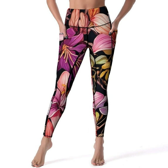 Pink Lily Floral Yoga Pants Watercolor Flower Design Leggings Push Up Fitness Running Leggins Women Casual Stretch Sports Tights