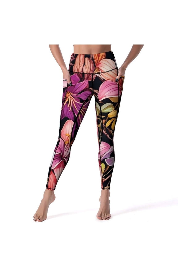 Pink Lily Floral Yoga Pants Watercolor Flower Design Leggings Push Up Fitness Running Leggins Women Casual Stretch Sports Tights