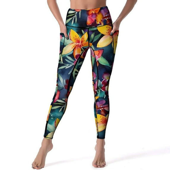 Pink Lily Floral Yoga Pants Watercolor Flower Design Leggings Push Up Fitness Running Leggins Women Casual Stretch Sports Tights