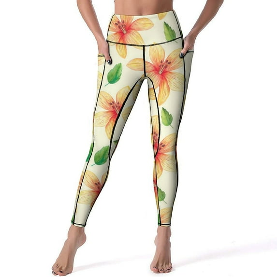 Pink Lily Floral Yoga Pants Watercolor Flower Design Leggings Push Up Fitness Running Leggins Women Casual Stretch Sports Tights
